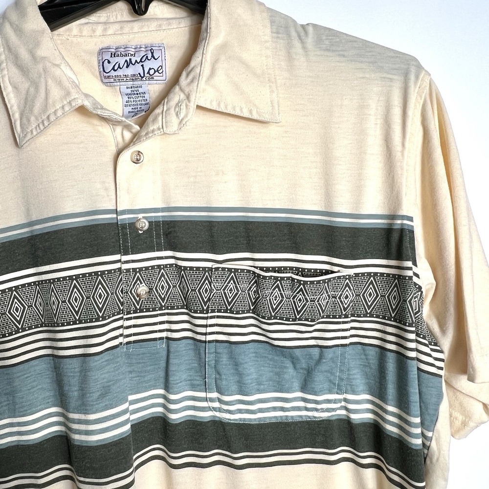 Vtg Haband Casual Joe Men's 2X Yellow Striped‎ Polo Shirt Y2K Lightweight VGC